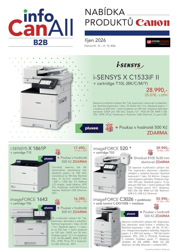 Leták infoCanAll B2B, strana 1 — i-SENSYS X C1533iF II, X 1861P, imageFORCE 1643, 520 a C3026