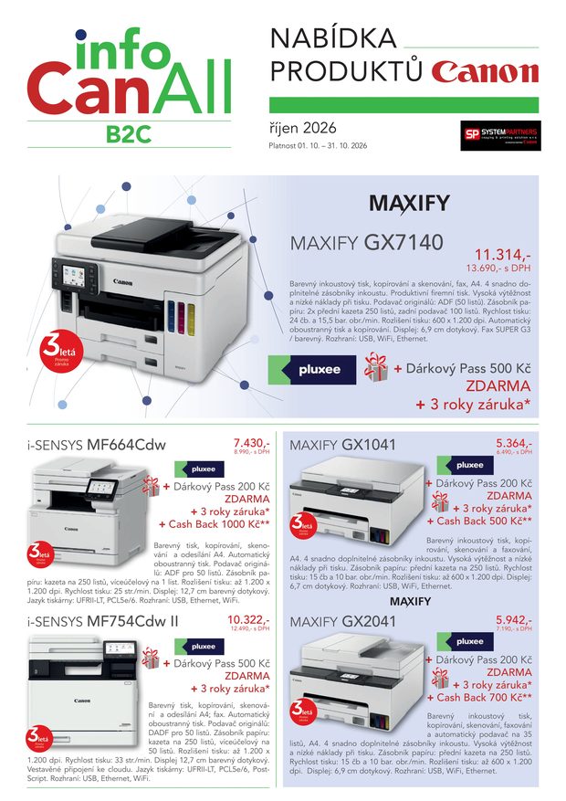 Leták infoCanAll B2C, strana 1 — MAXIFY GX7140, GX1041, GX2041 a i-SENSYS MF664Cdw, MF754Cdw II